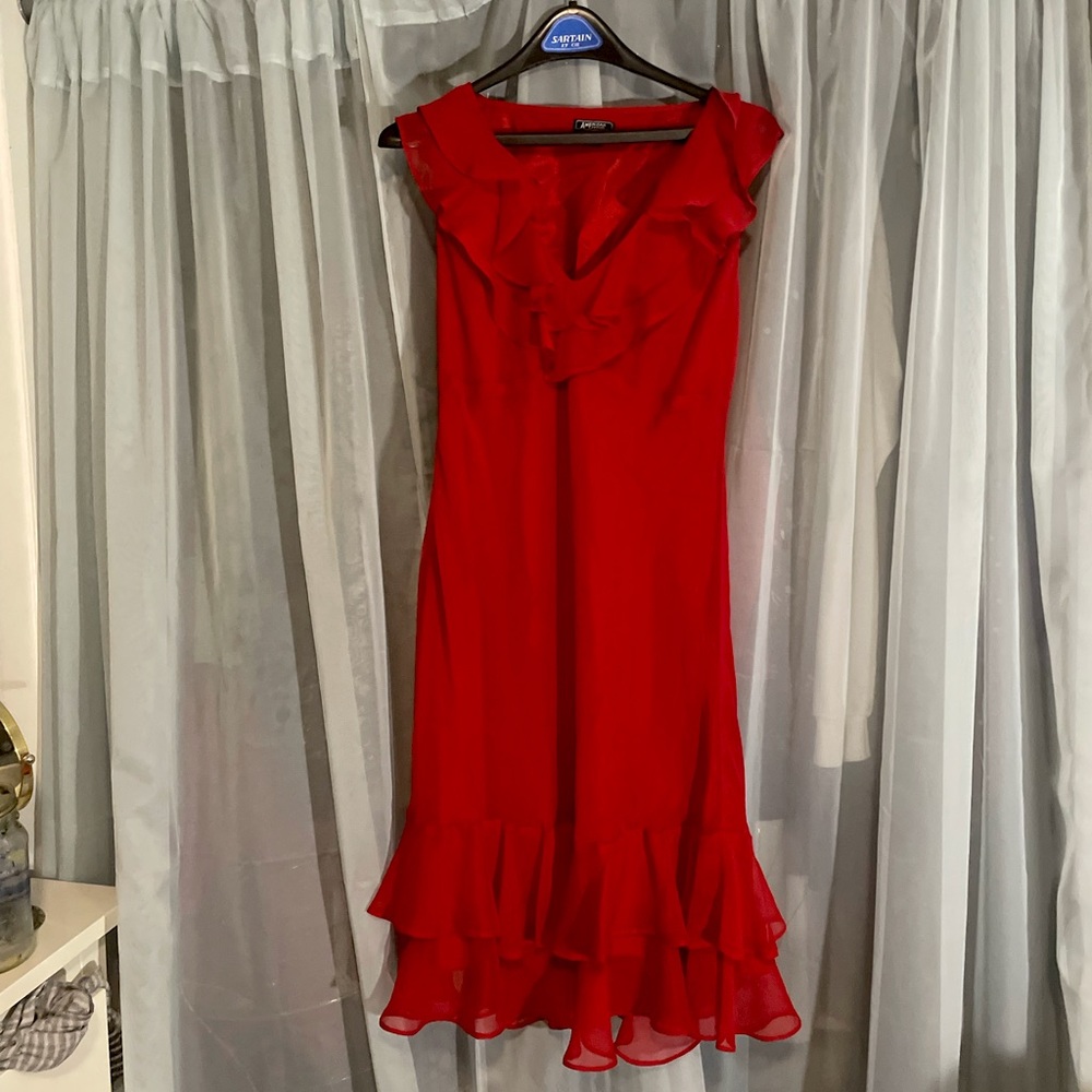 Vintage/90s/Y2K Over-the-Knee Red Ruffled Cocktail Dress by American Living